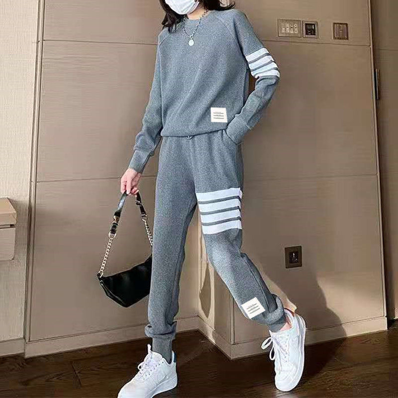 Conjunto Deportivo de Punto Waffle con Pantalón de Rayas – Dos Piezas Mujer