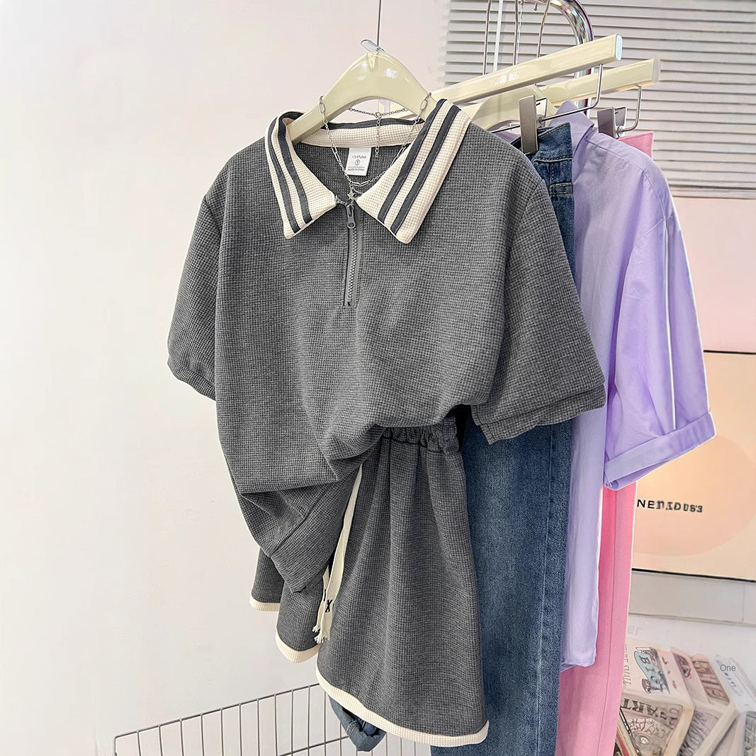 Conjunto Casual de Punto Waffle con Cremallera y Cuello Vuelto – Tallas M a 2XL