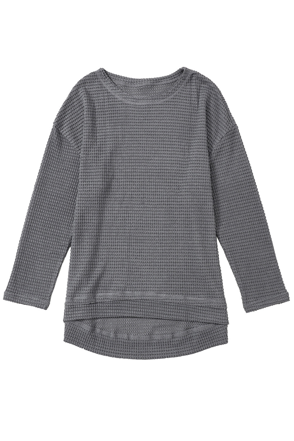Black Waffle Knit High Slits Oversized Top