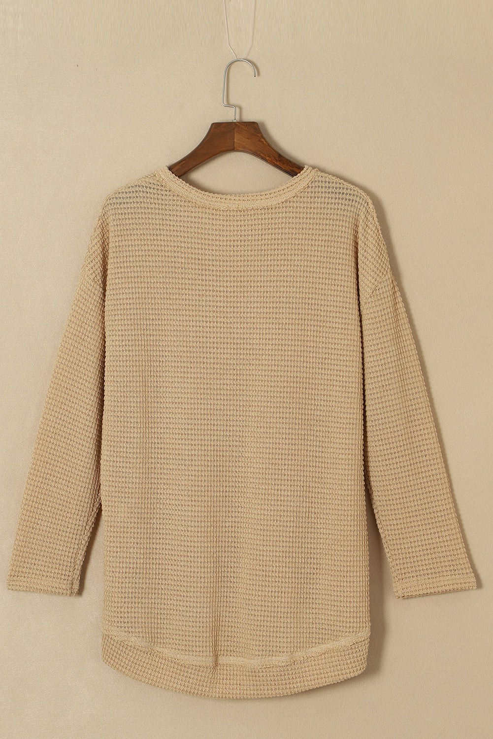 Black Waffle Knit High Slits Oversized Top