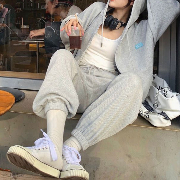 Conjunto Deportivo de Punto Waffle con Capucha – Dos Piezas Mujer