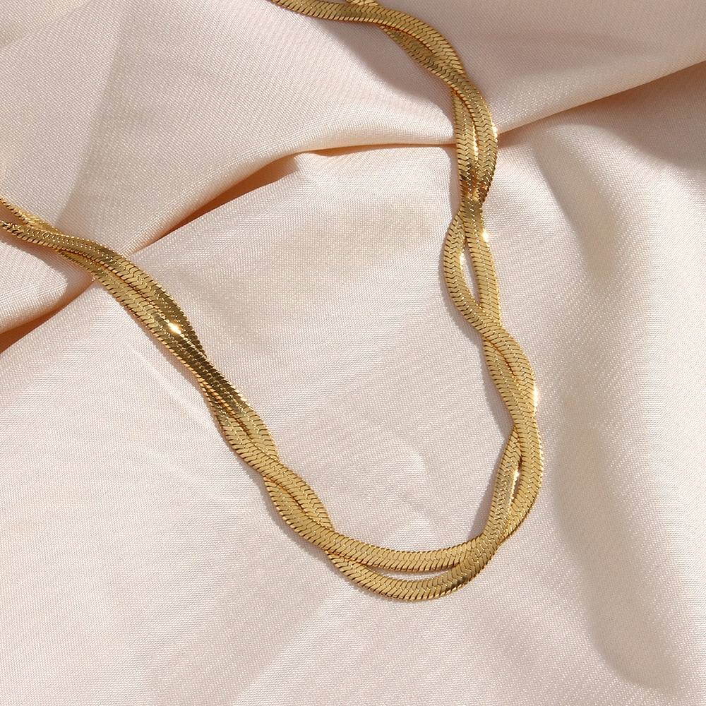 Collar y Pulsera de Cadena Espiga Chapados en Oro 18k – Acero Inoxidable Resistente al Agua