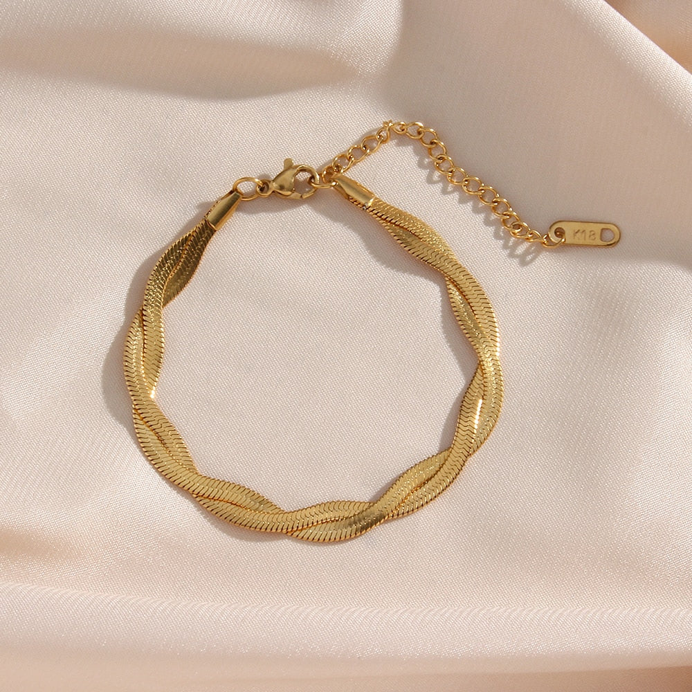 Collar y Pulsera de Cadena Espiga Chapados en Oro 18k – Acero Inoxidable Resistente al Agua