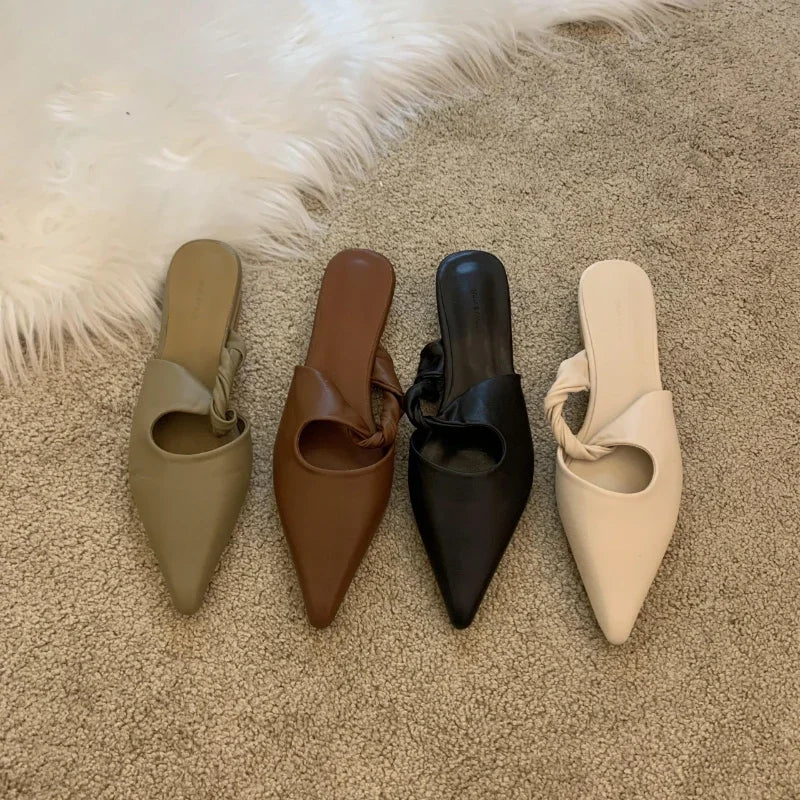 New Spring Women's Slippers Pointed Toe Toe Sandals Slippers Flat Casual  All-match Sexy Solid Color Women's Mules Slides
