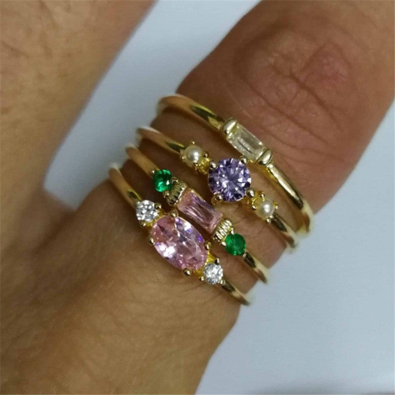 Set de 4 Anillos Chapados en Oro 18k con Zirconita – Mujer
