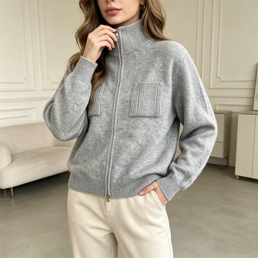 Jersey de Cuello Alto con Cremallera y Manga Larga