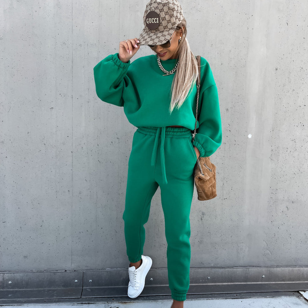 Conjunto Casual de Dos Piezas con Sudadera de Color Liso