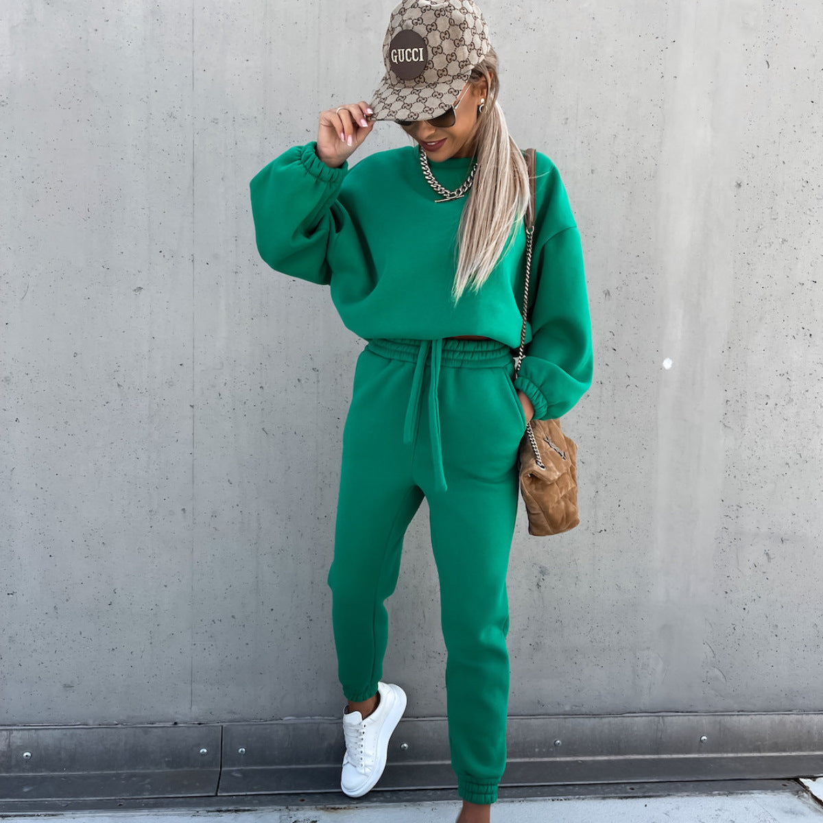 Conjunto Casual de Dos Piezas con Sudadera de Color Liso