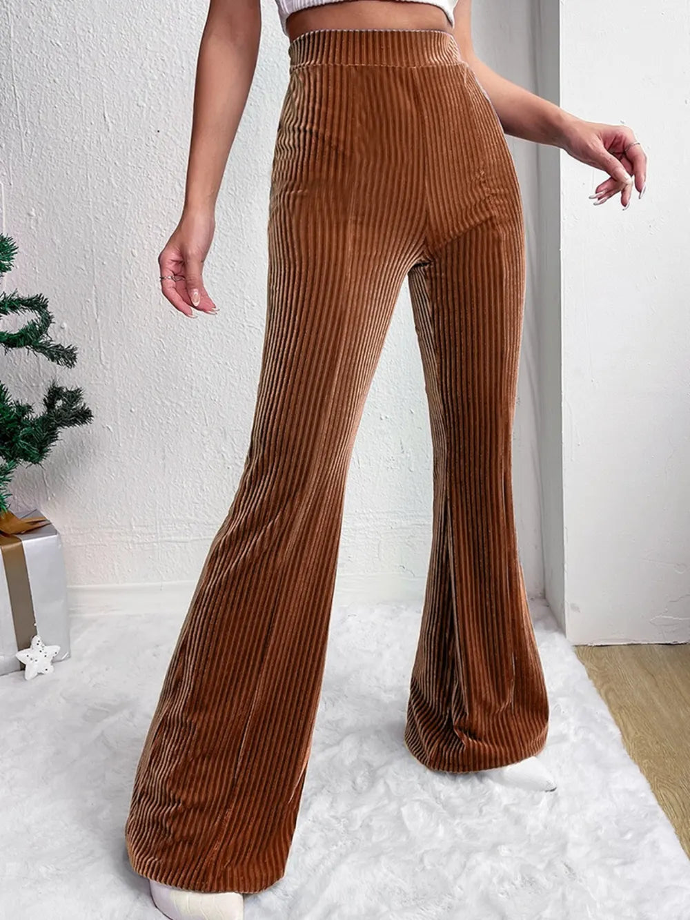 Pantalón Bootcut de Canelé con Talle Alto – Mujer