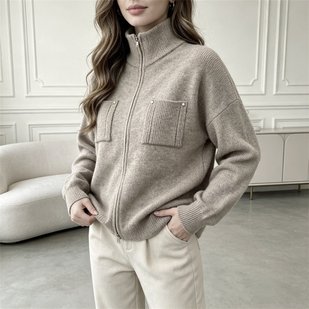 Jersey de Cuello Alto con Cremallera y Manga Larga