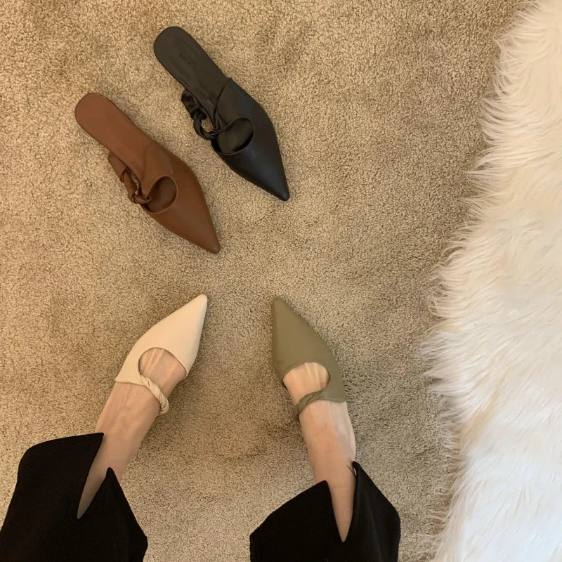 New Spring Women's Slippers Pointed Toe Toe Sandals Slippers Flat Casual  All-match Sexy Solid Color Women's Mules Slides