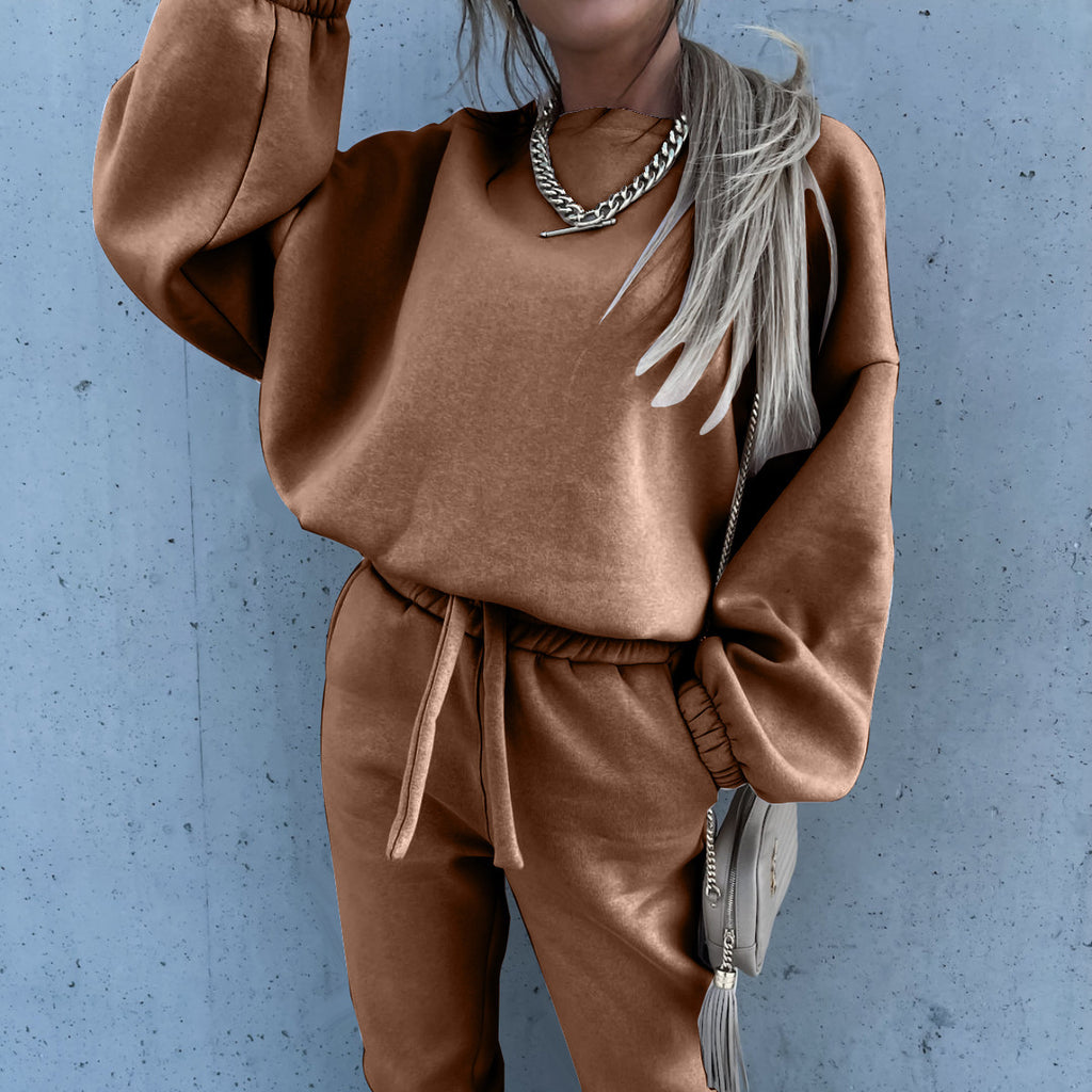 Conjunto Casual de Dos Piezas con Sudadera de Color Liso