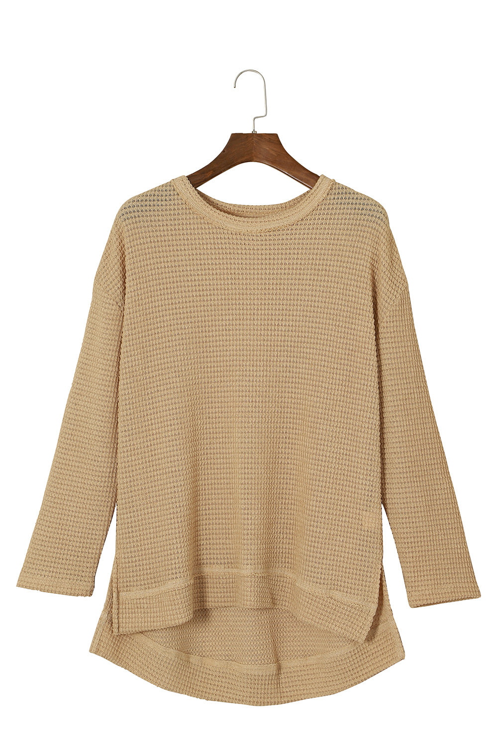 Black Waffle Knit High Slits Oversized Top