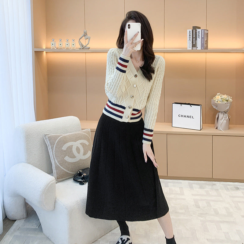 Conjunto Cárdigan de Punto con Falda – Elegancia Effortless