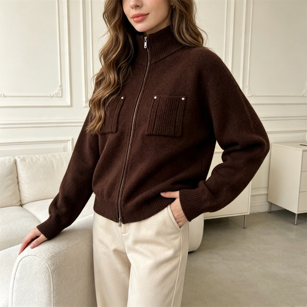 Jersey de Cuello Alto con Cremallera y Manga Larga