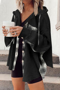 Chaqueta Shacket de Punto Waffle con Capucha y Cordón – Mujer