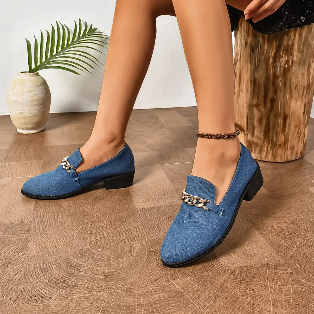 Mocasines de Ante con Punta Fina y Tacón Bloque – Mujer
