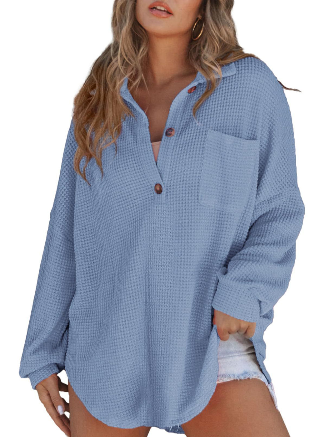 Top de Punto Waffle con Cuello Vuelto y Cinturilla – Mujer