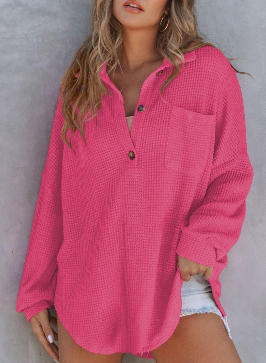 Top de Punto Waffle con Cuello Vuelto y Cinturilla – Mujer