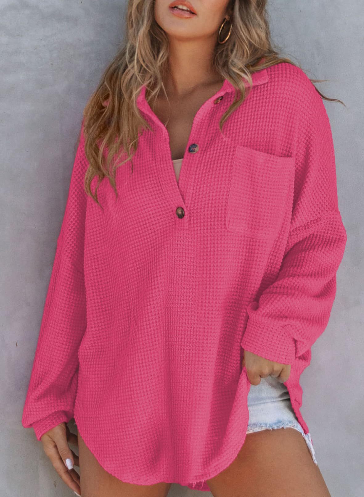 Top de Punto Waffle con Cuello Vuelto y Cinturilla – Mujer