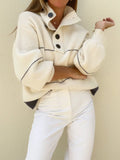 Jersey de Punto Waffle con Botones en el Cuello – Mujer