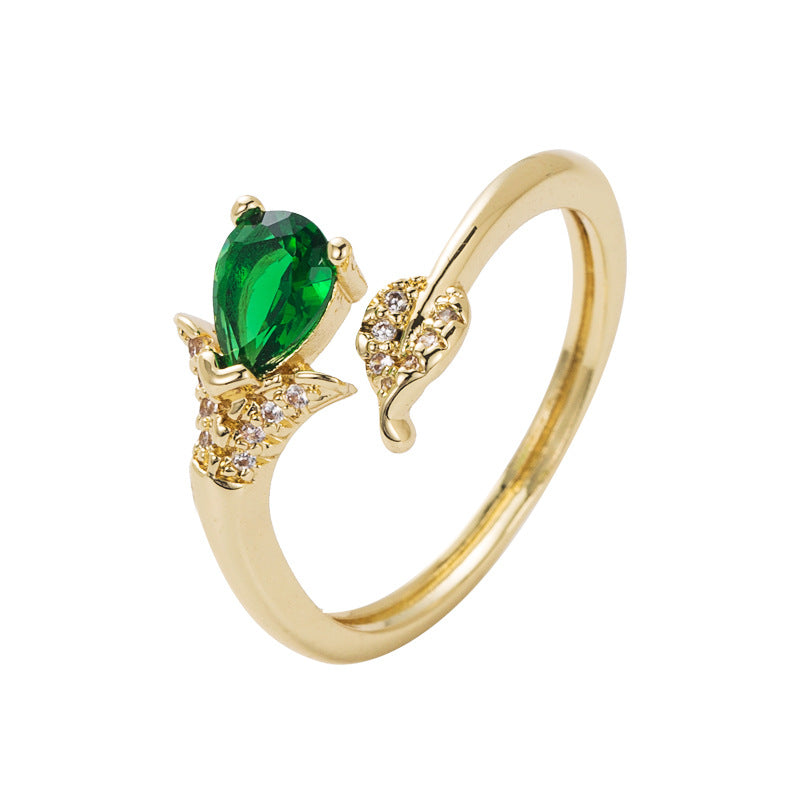 Trend Copper Gold-Plated Micro-Set Zircon Geometric Ring Small Fresh Personality Tail Ring Open Ring Accessories For Women