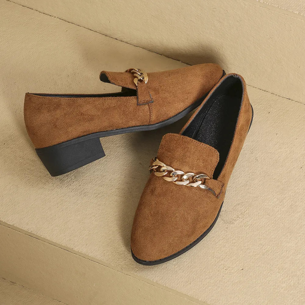 Mocasines de Ante con Punta Fina y Tacón Bloque – Mujer