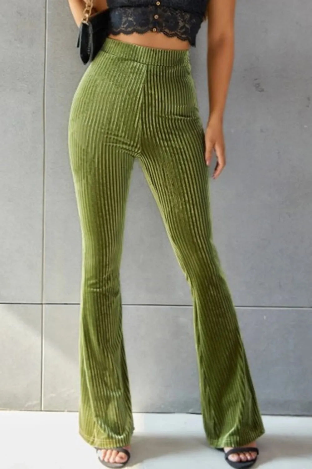 Pantalón Acampanado de Canelé con Talle Alto – Mujer
