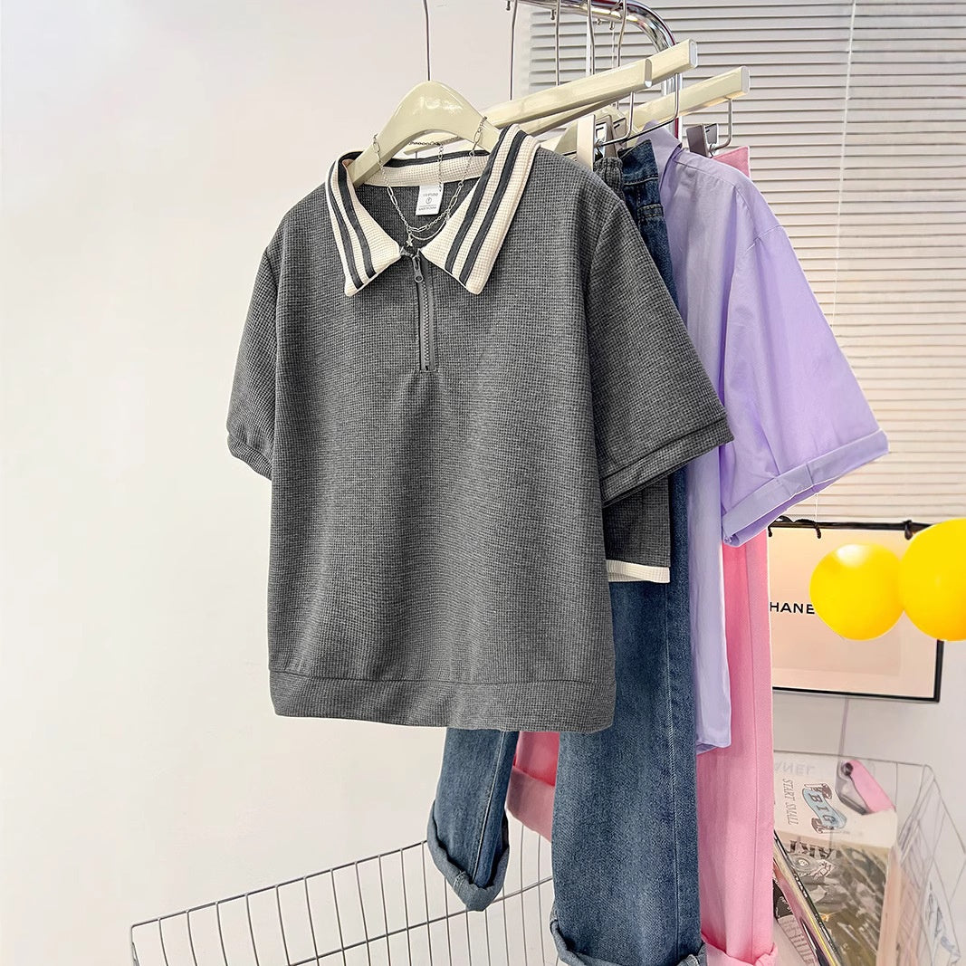 Conjunto Casual de Punto Waffle con Cremallera y Cuello Vuelto – Tallas M a 2XL