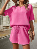 Conjunto de Top de Manga Corta y Shorts de Punto Waffle
