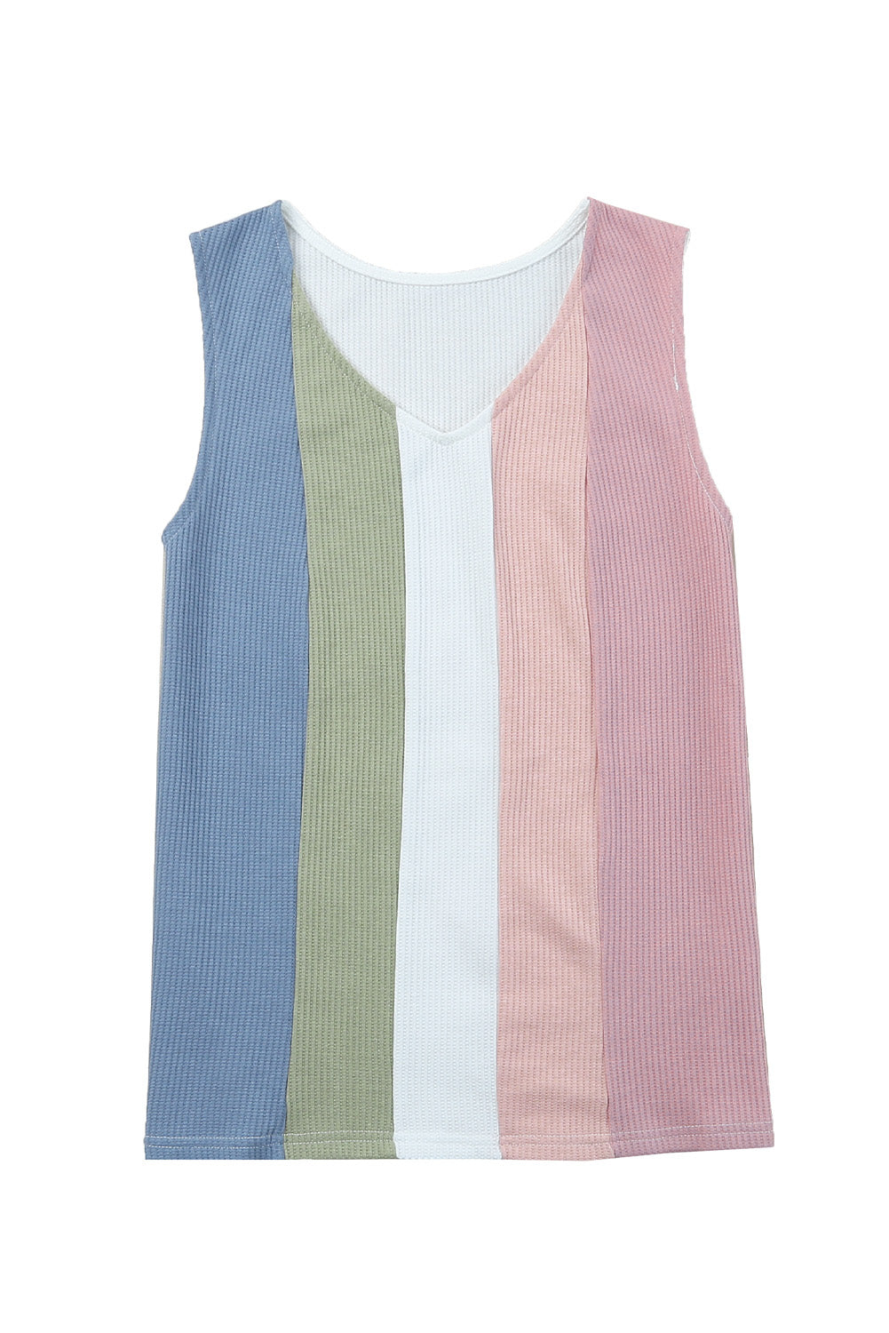 Top Sin Mangas de Punto Waffle con Color Block y Cuello V – Mujer