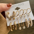 Set de 6 Pendientes Vintage con Perla Incrustada – Estilo Francés Dorado