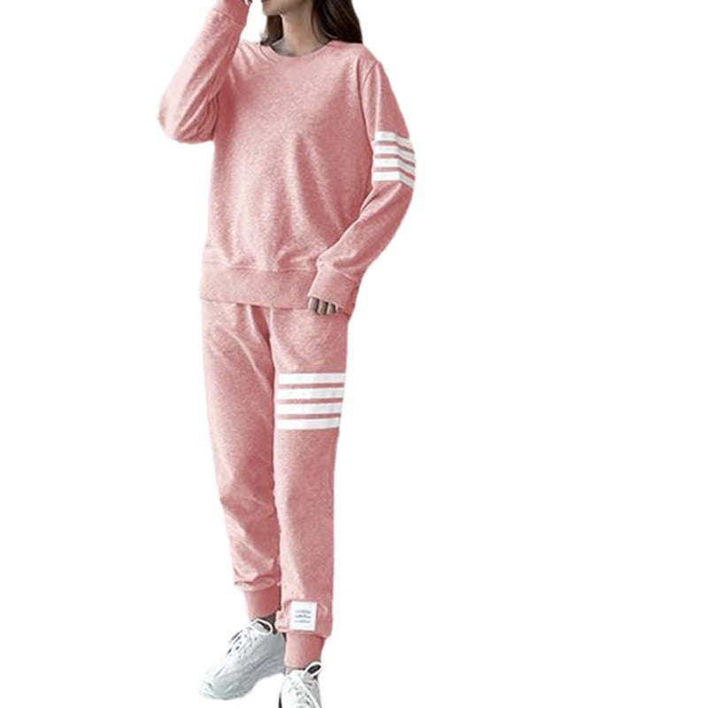 Conjunto Deportivo de Punto Waffle con Pantalón de Rayas – Dos Piezas Mujer