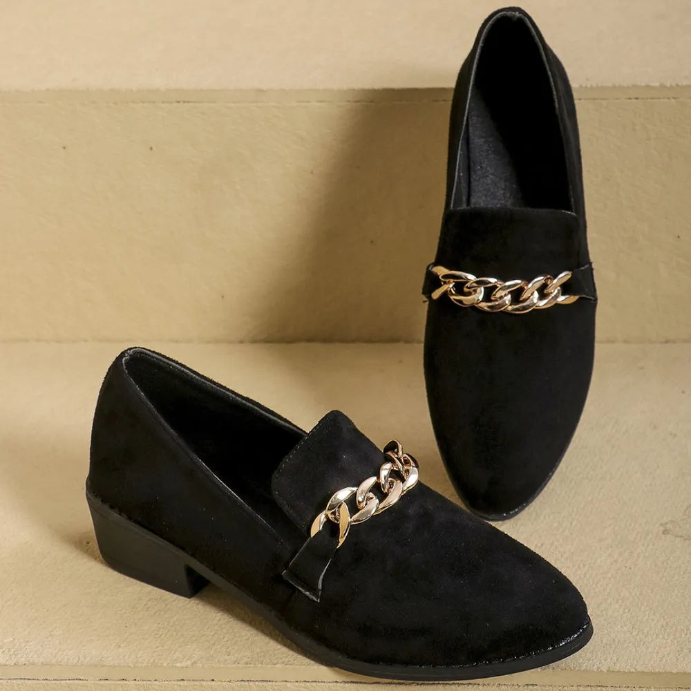 Mocasines de Ante con Punta Fina y Tacón Bloque – Mujer