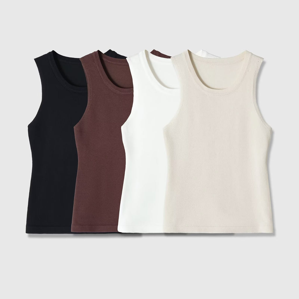 Round neck casual ribbed sleeveless vest
