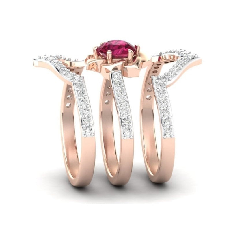 Set de 3 Anillos de Flor Bañados en Oro Rosa – Boda, Compromiso y Aniversario