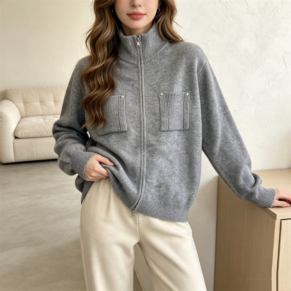 Jersey de Cuello Alto con Cremallera y Manga Larga