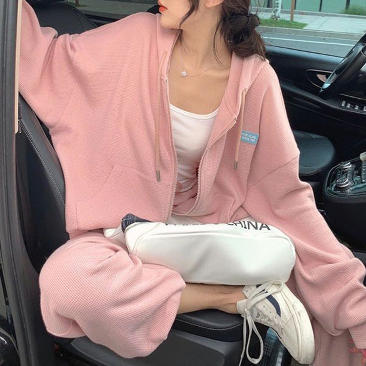 Conjunto Deportivo de Punto Waffle con Capucha – Dos Piezas Mujer