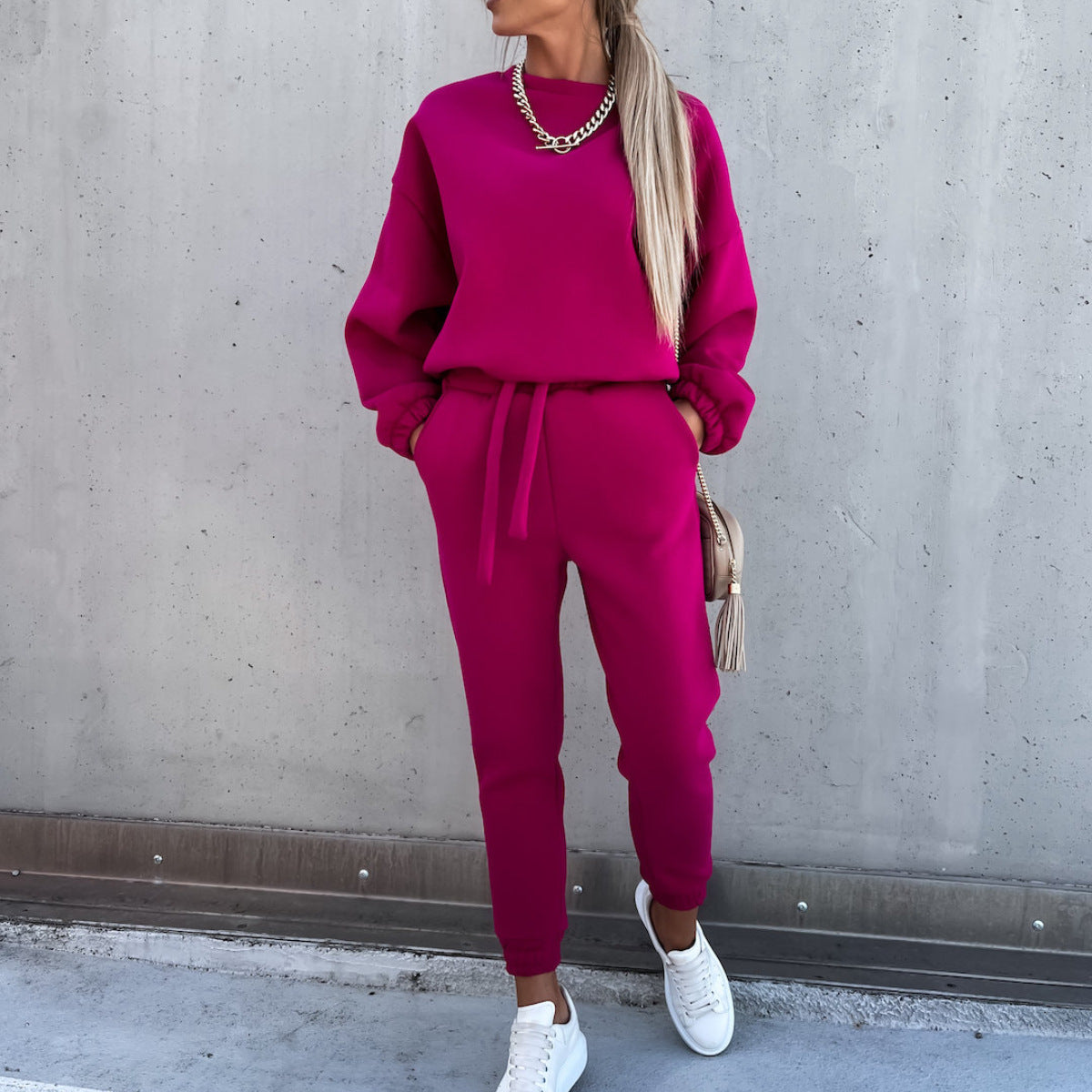 Conjunto Casual de Dos Piezas con Sudadera de Color Liso