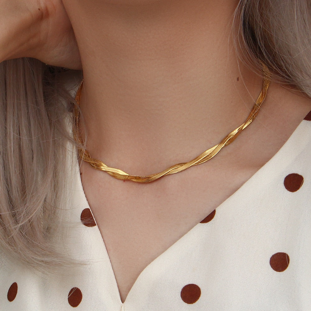 Collar y Pulsera de Cadena Espiga Chapados en Oro 18k – Acero Inoxidable Resistente al Agua