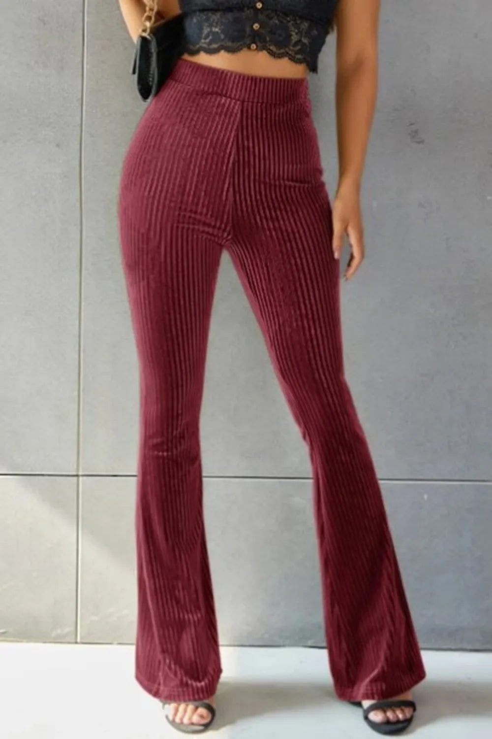 Pantalón Acampanado de Canelé con Talle Alto – Mujer