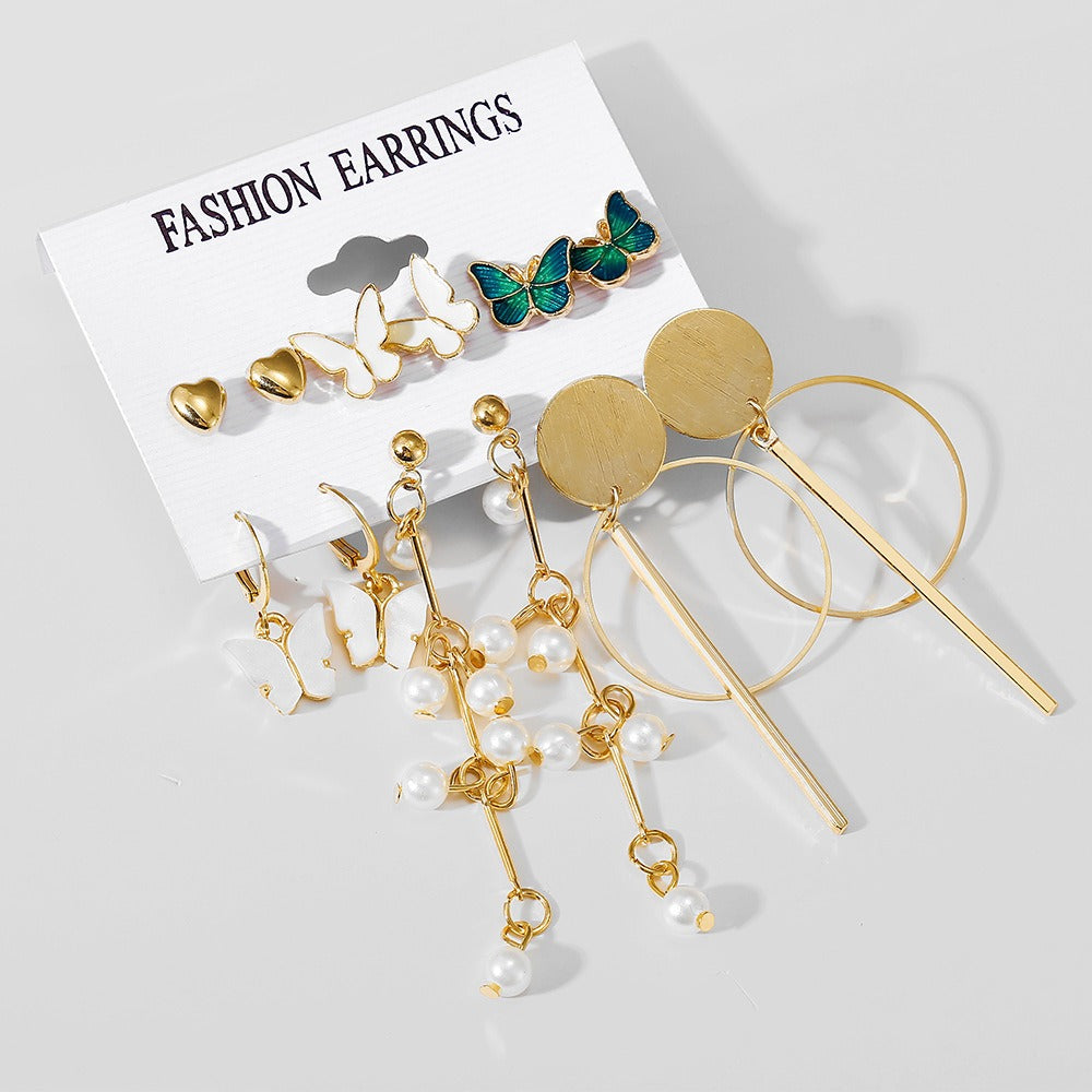 Set de 6 Pendientes Vintage con Perla Incrustada – Estilo Francés Dorado