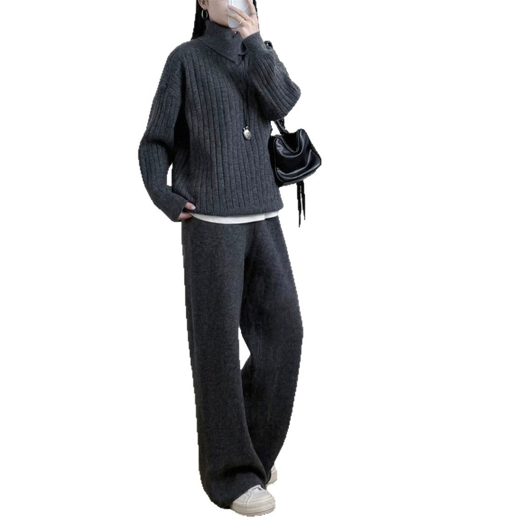 Conjunto Dos Piezas Jersey de Cuello Alto y Pantalón Recto