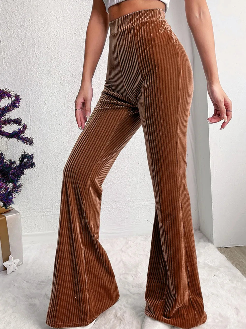 Pantalón Bootcut de Canelé con Talle Alto – Mujer