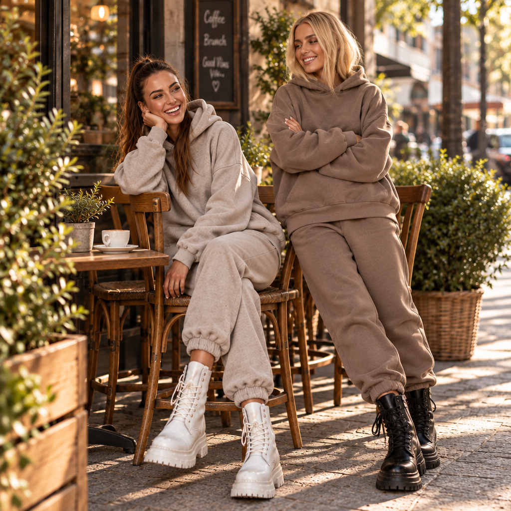 Conjunto deportivo terraza pose diferente