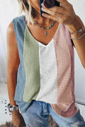Top Sin Mangas de Punto Waffle con Color Block y Cuello V – Mujer