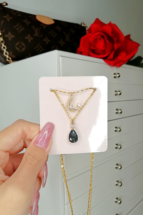 Collar Doble Capa Luna Chapado en Oro de 18 Kilates