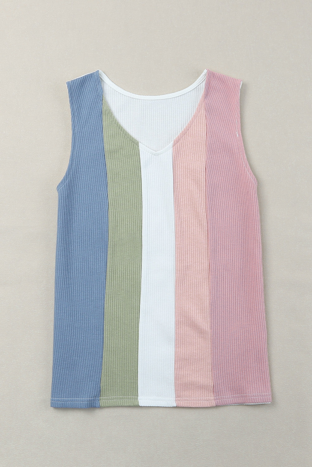 Top Sin Mangas de Punto Waffle con Color Block y Cuello V – Mujer